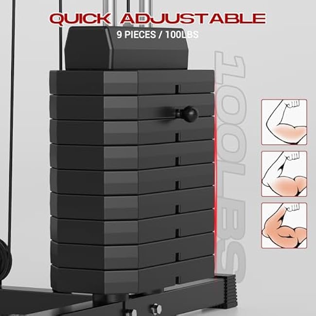 Home Gym, Multifunctional Weight Machine, Full Body Workout Station Exercise Equipment with 100LBS Weight Stack, All in One Home Gym with Pulley System for Strength Training