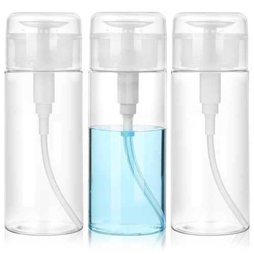 ElevateTech Dispensadores de bomba de empuje hacia abajo, 3 recipientes vacíos de 175 ml, bomba removedor de esmalte de uñas para alcohol, maquillaje, tónico facial, removedor de esmalte de uñas