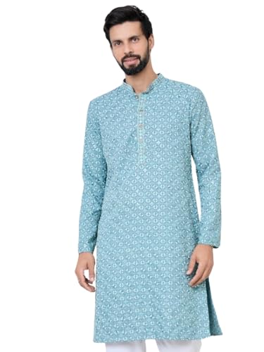 Image of See Designs Men's Full Sleeve Mandarin Collar Men Embroidered Straight Long Kurta - Festive Collection