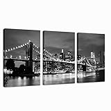 Sea Charm - Modern Wall Art,New York Cityscape Brilliant Black and White Brooklyn Bridge Picture Canvas Prints for Home Office Wall Decor,Framed Ready to Hang