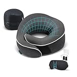 Proglobe Travel Pillow, Memory Foam Neck Pillow Set, Orthopedic Pillow, Travel Essentials for Flying, Kit with 3D Contoured Sleep Mask, Earplugs and Luxury Mesh Bag (Dark Grey)