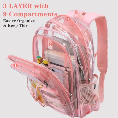 Image of Three-layer Clear Backpack, Heavy Duty Clear Bookbag for Kids, See Through Backpack Transparent Bag for Girls Boys (Light Pink)