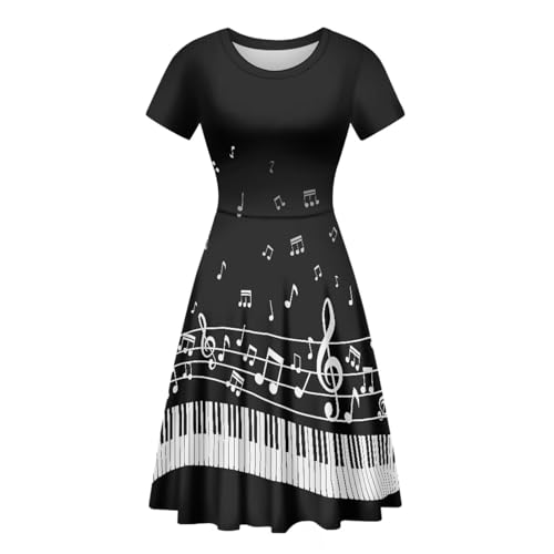 Image of POLERO Women Puffy Swing Elegant Party Midi Dresses Short Sleeve Round Neck A-Line Dress