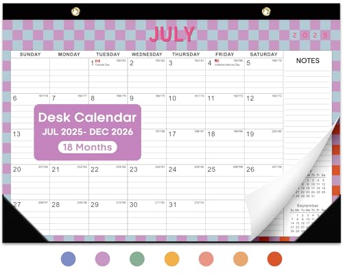 Desk Calendar 2025-2026, 18 Months Calendar Runs from July 2025 to Dec 2026 - Large 17" x 12" Desktop/Wall Monthly Calendar for Home School, or Office - Checkered Pattern Desk Calendar 2025-2026, 18 Months Calendar Runs from July 2025 to Dec 2026 - Large 17" x 12" Desktop/Wall Monthly Calendar for Home School, or Office - Checkered Pattern