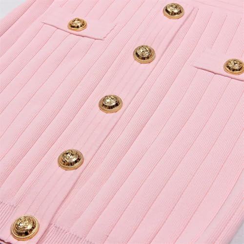 Robe pull en tricot de qualité supérieure fine maille côtelée à boutons Kelsiop
