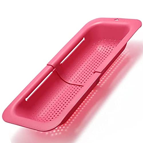 AHASON'S Over The Sink Colander Strainer Basket, Wash Vegetables and Fruits, Drain Cooked Pasta, Extendable Basket (Rose Pink)