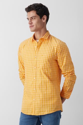 Image of Peter England Men's Slim Fit Full Sleeve Checkered Casual Shirt | 100% Cotton | Premium Twill Weave
