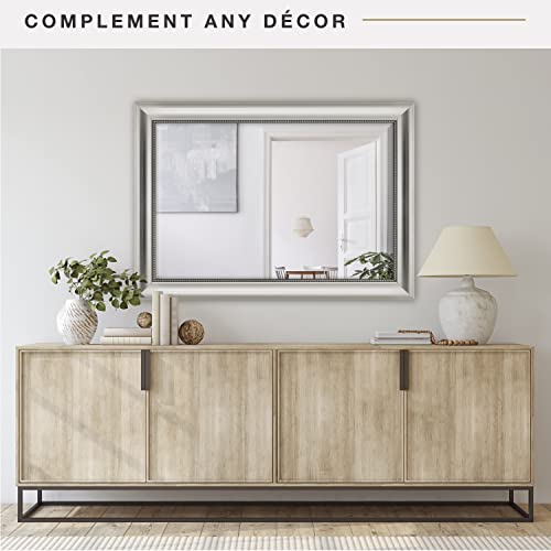 Image of MCS 24x36 Large Wall Mirror, Silver Mirror with Beaded Detail, Vertical & Horizontal Wall Hanging Mirror for Bathroom, Bedroom & Livingroom