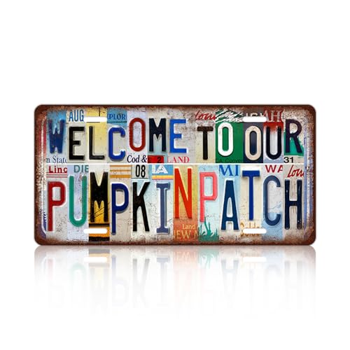 TREEPERI Vintage Welcome To Our Pumpkin Patch License plate Farmhouse Wall Decor Metal Sign Tin Signs