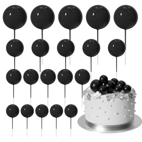 ASTARON 20 Pcs Ball Cake Topper Decorations Mini Balloons Cake Toppers Sticks Black Balls Cake Picks Cake Topper Balls for Graduation Birthday Cake Decorations