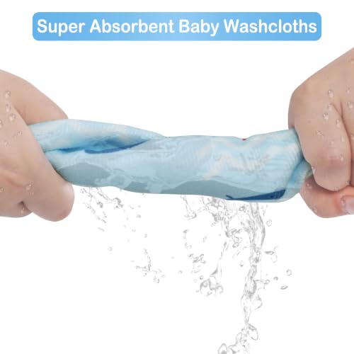 Image of Baby Washcloths, 24Pack Baby Wash Cloths Extra Soft & Ultra Absorbent, Baby Towels and Washcloths Face Towels for Unisex Boys Girls Body, Washclothes Gentle on Sensitive Skin, 9x9 Whales & Crabs