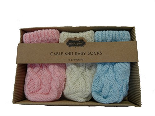 Mud Pie Girls' Baby-Sweater Cable Knit Flat Pack Sock Set, Pink, 12 Months