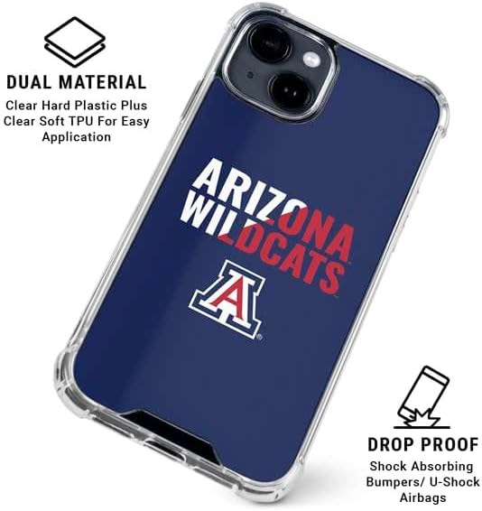 Skinit Clear Phone Case Compatible with iPhone 15 - Officially Licensed University of Arizona Wildcats Logo Split Blue Design