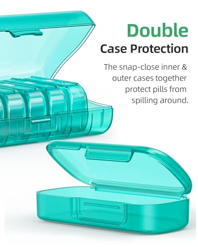 Image of PULIV Weekly Pill Organizer with Large Capacity, Dual Protection Pill Box 7 Day, Arthritis Friendly Pill Case Easy to Open, Medicine Organizer for Vitamins, Medications, Fish Oils, Supplements (Cyan)