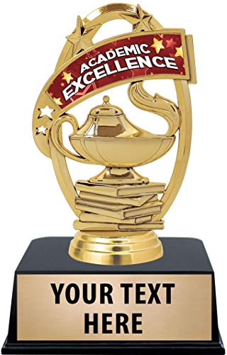 Crown Awards Academic Excellence Trophies with Custom Engraving, 6" Personalized Academic Excellence Trophy On Black Base 50 Pack Prime