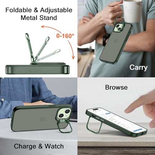 Image of TheGiftKart Hybrid Back Cover Case for iPhone 14 Plus / 15 Plus | Built-in Stand | Shockproof Hard Back Case Cover for iPhone 14+ / 15+ (PC & TPU, Frosted Matte Back, Green Sides)