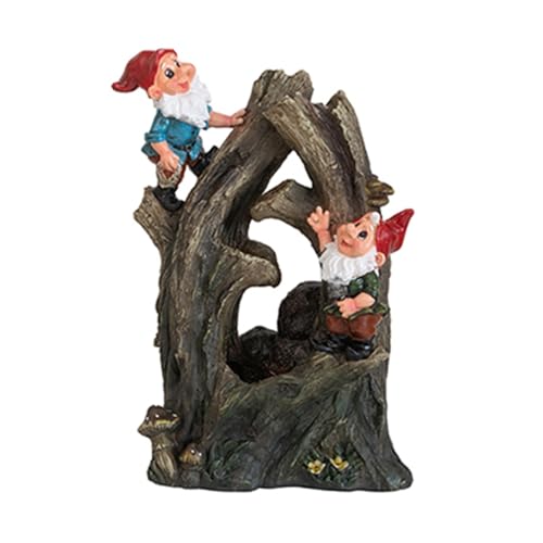 8.3x4.7x13.8 Fairy-Tale Design Decorative Woodland Gnome Water Fountain with LED Light, Indoor Outdoor Decor Brown