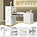 Henf Manicure Table Nail Makeup Desk Station, Modern Beauty Salon Workstation Nail Station Desk Nail Art Equipment with Drawers & Storage Cabinets & Side Shelves (White)