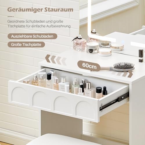 TUKAILAI Schminktisch mit Beleuchtung, Schminktisch Klein mit Spiegel, 60cm Breit Platzsparende...