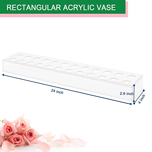 Rectangular Acrylic Vase, Clear Acrylic Flower Vase, 24 Inch Long Decorative Modern Vase For Weddings Home Decor, Rectangular Floral Centerpiece Flower Vase For Dining Table (24 Inch With 24 Holes) #TOP1