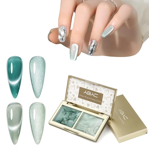 Cat Eye Solid Gel Nail Polish Set,Ombre Pat Painting Gel & Nail Art,6G Full-size 2 Colors Green Cat Eye Soak Off UV Gel Polish kit,Manicure Salon DIY Design at Home Gift for Woman