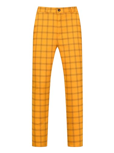 Lars Amadeus Plaid Pants for Men's Slim Fit Flat Front Skinny Plaid Dress Pants