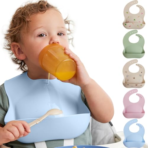 Image of MIGHTY MONKEY BPA Free Waterproof Silicone Feeding Bib, Baby and Toddler Adjustable Food Catcher, Dishwasher Safe Bibs, Eating and Drinking Essentials for Boys, Girls, Drooling Teething Babies, Blue