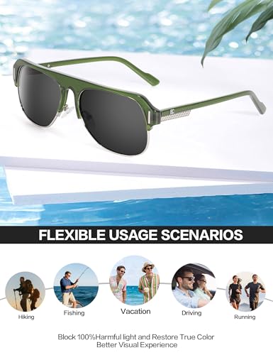 Image of BIRCEN Mens Acetate Polarized Sunglasses: Retro Square Sun Glasses UV400 Protection Anti-Glare Shades for Driving Travel