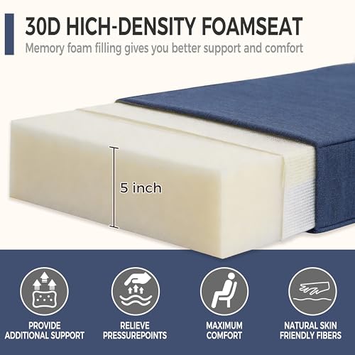 Image of Art Leon Patio Chair Cushions - Outdoor Deep Seat Cushion 24 x 24 30D High Density Foam Waterproof Outdoor Seat Cushion with Non-Slip Backing Patio Cushions for Patio Furniture Garden Bench Navy Blue