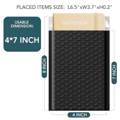 Image of Metronic 4x8 Inch Bubble Mailer 50 Pack,Black Bubble Mailers, Waterproof Self Seal Adhesive Shipping Bags,Padded Envelopes for Shipping, Mailing, Packaging, Bulk #000, Bubble Mailers Usable Size 4x7