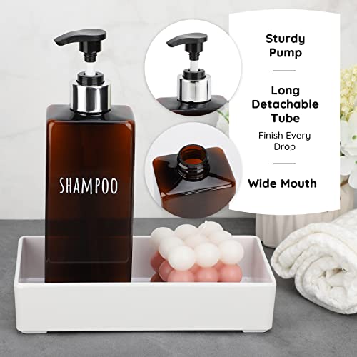 Image of Segbeauty Shampoo and Conditioner Dispenser, 3 Packs 16.9oz Refillable Bathroom Soap Dispenser Set, 500ml Plastic Square Shower Press Pump Bottles Liquid Lotion Dispenser for Kitchen Sink Amber