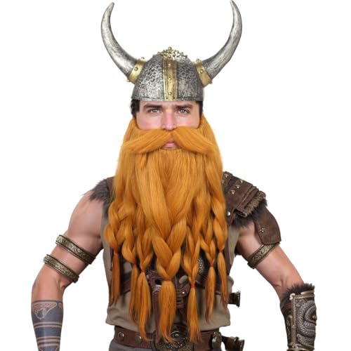 Honcloud Realistic - Novelty Viking Dwarf Pre-Styled Braided Fake Beard for Cosplay & Halloween(Ginger)