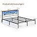 DICTAC Bettgestell 160x200 mit LED Beleuchtung Bett 160x200 mit Steckdose und USB-Ladefunktion &Holzkopfteil Metallbett mit Lattenrost aus Metall,Bettrahmen mit Stauraum unter dem Bett, Höche 32