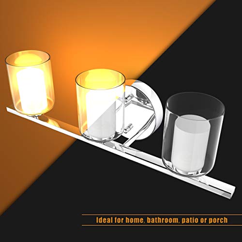Tangkula 3-Light Vanity Light Wall Mounted Brushed Chrome Finish Glass Shade Bathroom Bedroom Lamp #TOP5