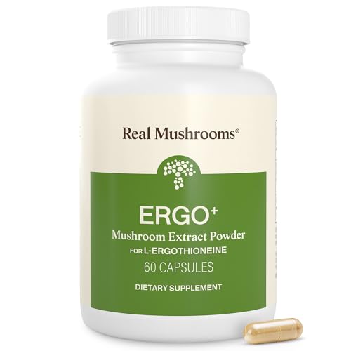 Real Mushrooms Ergothioneine Supplement Golden Oyster Mushroom with Beta-Glucans L-Ergothienine Extract Poweder Organic Vegan Non-GMO No Fillers 60 Capsules Mushroom Supplement for Humans