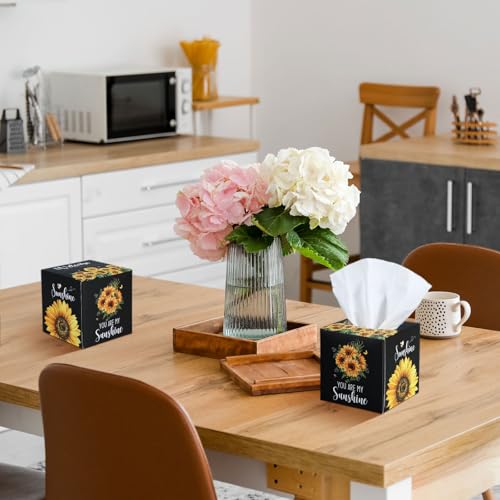 Image of Fourluoo 12 Pack Summer Sunflower Facial Tissues Cube Boxes 600 Sheet 3 Ply | Small Square Face Tissues Bulk for Summer Car Bedroom OfficeSupplies, Sunflower Theme Soft Disposable Tissues Bulk
