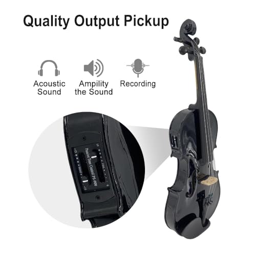Image of Electric Violin 4 /4 full Size 4 string Acoustic Violin Spruce Maple Ebony Wood with Case, Bow Handmade for Beginners, Students, Professionals (Black)