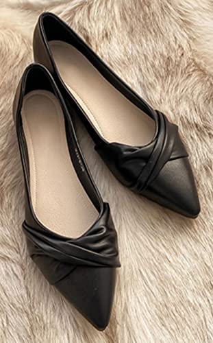 WENJIAZHIZHI Womens Shoes Ruched Ballet Flats Bow-Knot Pointed Toe Loafers Slip Ons for Women Dressy Casual3