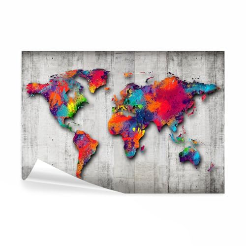 decomonkey Fototapete selbstklebend Weltkarte Landkarte 98x70 cm Selbstklebende Tapeten Wand Fototapeten Tapete Wandtapete klebend Klebefolie Steinwand Stein