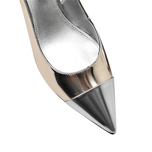 Image of Women's Kitten Heel Slingback Pointed Closed Toe Pumps Dress Shoes for Women Low Stiletto Heels for Women Comfy Dressy Heels