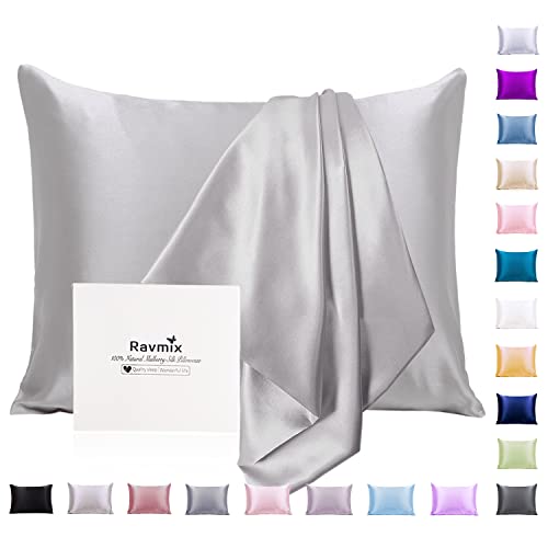 Ravmix Silk Pillowcase For Hair And Skin With Hidden Zipper, Both Sides 21Momme Silk, 1Pcs, Standard Size 20×26Inches, Apricot Gray #TOP4