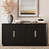 FORTUNETEC Sideboard Buffet Cabinet with Storage, Modern Accent Cabinet with Arched Doors, 67' Large Modular Media Console, Minimalist Credenza for Living Room Kitchen Dining Room Entryway, Black