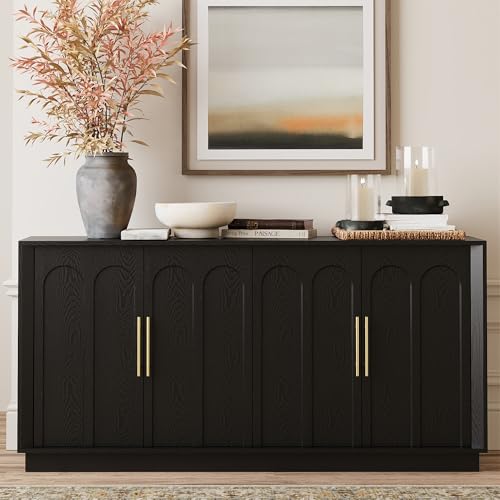 Image of FORTUNETEC Sideboard Buffet Cabinet with Storage, Modern Accent Cabinet with Arched Doors, Modular Media Console, 67 inch Large Minimalist Credenza for Living Room Kitchen Dining Room Entryway, Black