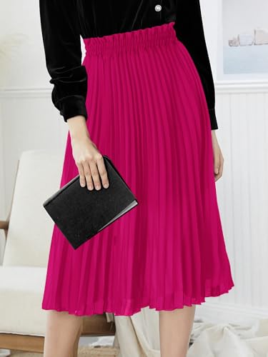 Image of GOOBGS Women's Pleated A-Line High Waist Flowy Midi Skirt