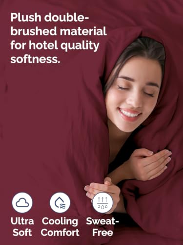 Image of Duvet Cover Queen Size - Soft 3 Piece with Zipper Closure - Burgundy