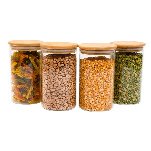 Kit 4 potes de vidro 1,1L tampa de bambu herméticos redondos - Tü...