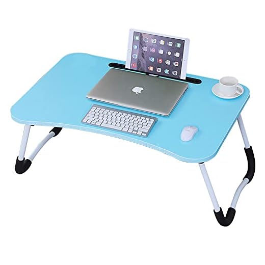 CLIPOP Laptop Sängbord, bärbar knäbord sängbricka laptop med hopfällbara ben vikbar frukost servering kaffebricka notebook stativ läshållare för soffa golv barn (blå)