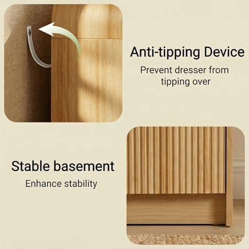 Image of FURSUN Fluted 5 Drawers Dresser for Bedroom, 48 inch Tall Wooden Modern Dresser with Metal Handle, Curved Profile Design, Storage Organizer for Bedroom, Living Room, Hallway, Natural Oak