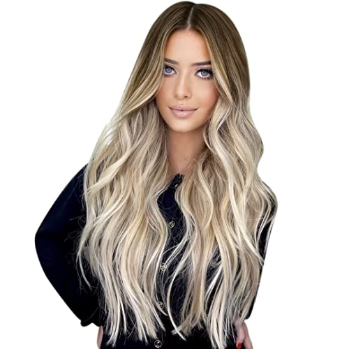 LAAVOO Clip in Hair Extensions Human Hair 12 inch Ombre Light Brown to