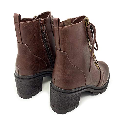 Soda Indiana Women's Faux Leather Lace Up High Chunky Heel Ankle Booties3